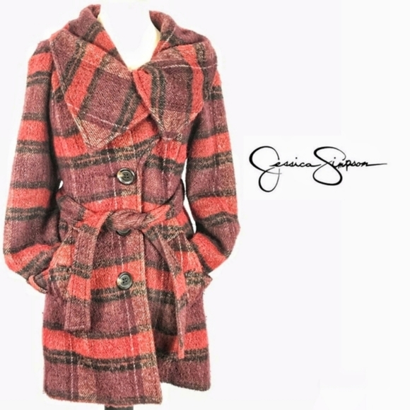 Jessica Simpson plaid wool wrap jacket Sz Small